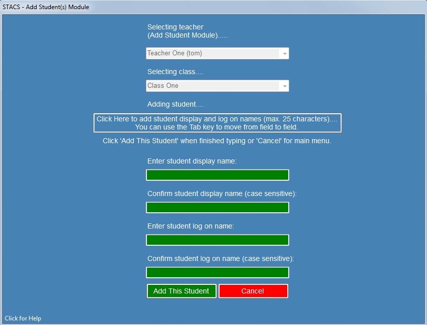 screenshot: Add Student